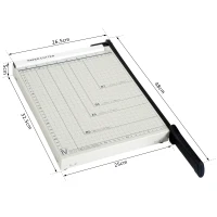 HOMCOM Tagliacarte per 12 Fogli max con Griglia e Stampa Metrica, in Metallo e ABS, 48x26.5x5 cm, Bianco e Nero(m-3)