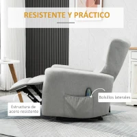 HOMCOM Sillón de Masaje Relax con Reclinación Manual 155° 8 Zonas de Masaje Mando a Distancia Tapizado en Tejido Técnico Reposapiés y 2 Bolsillos Laterales 79x101x96 cm Gris(m-7)