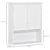 kleankin Armario Baño de Pared con 2 Puertas Estante Interior Ajustable y Compartimento Abierto Mueble Auxiliar Suspendido Multiusos para Cocina 60x20x70,5 cm Blanco(m-3)