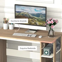 HOMCOM Mesa de Escritorio 2 en 1 con Estante de 3 Niveles Gran Superficie Espacio Almacenaje Amplio Mesa de Oficina Dormitorio Estudio 100x55x74 cm Madera(m-6)