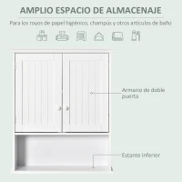 kleankin Armario Baño de Pared con 2 Puertas Estante Interior Ajustable y Compartimento Abierto Mueble Auxiliar Suspendido Multiusos para Cocina 60x20x70,5 cm Blanco(m-4)
