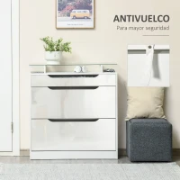 HOMCOM Mueble Zapatero de 2 Puertas Zapatero Estrecho para 16 Pares de Zapatos con Cajón Estante Abierto y Encimera de Vidrio para Pasillo Entrada 89x23x96 cm Blanco(m-7)