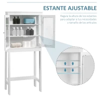 kleankin Mueble de Baño sobre Inodoro Visible en Tres Lados con Puertas de Cristal Armario Alto para Lavadora con Estantes Interiores Ajustables 70x24,5x160 cm Blanco(m-5)