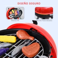 HOMCOM Juego de Barbacoa para Niños Mayores de 3 Años con Accesorios de 39 Piezas Luz y Sonido Juguete de Simulación BBQ de Carbón 34,5x37x56 cm Rojo(m-4)