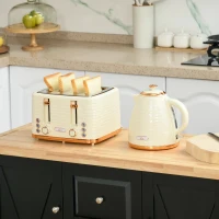 HOMCOM 3000W 1.7L Rapid Boil Kettle & 4 Slice Toaster, Kettle and Toaster Set with 7 Browning Controls and Crumb Tray, Beige(m-10)