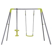 HOMCOM Set de Columpio Infantil al Aire Libre con Columpio y Balancín Doble Plaza Juguetes Exterior Adecuado para +3 Años 245x138x180cm Verde y Gris(m-1)