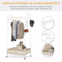 HOMCOM Perchero Metálico con Ruedas Colgador para Ropa con Riel Estantes Cajones para Organizar Ropa Bolsos 99x47x185cm(m-4)