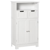 kleankin Armario de Baño con 2 Puertas Estante Ajustable 2 Cajones y Compartimento Abierto Mueble Auxiliar de Almacenaje para Salón Cocina 60x30x108,8 cm Blanco