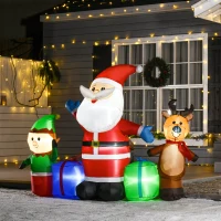 HOMCOM Hinchable de Navidad Papá Noel Inflable con Elfo y Reno con 6 Luces LED e Inflador para Exterior Interior 203x50x153 cm(m-2)