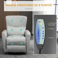 HOMCOM Sillón de Masaje Relax con Reclinación Manual 155° 8 Zonas de Masaje Mando a Distancia Tapizado en Tejido Técnico Reposapiés y 2 Bolsillos Laterales 79x101x96 cm Gris(m-5)