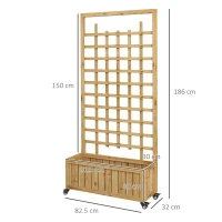Outsunny Wooden Trellis Planter, Raised Garden Bed with Wheels and Bed Liner, to Climb and Grow Vegetables, Herbs and Flowers(m-3)