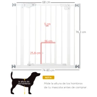 PawHut Barrera de Seguridad Extensible con Puerta Pequeño Cierre Automático y Sistema de Doble Bloqueo 74-80x76,2 cm Blanco(m-3)