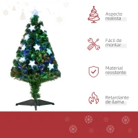 HOMCOM Árbol de Navidad 90cm Artificial Árbol de Pino Decoración Navideña con 12 LED de 3 Colores 90 Ramas Verde PVC(m-7)