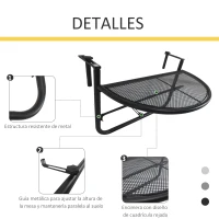 Outsunny Mesa Colgante de Balcón Semicircular 60x45x50 cm Ajustable en Altura Simple y Conveniente para Barandilla de Balcón Terraza Patio(m-6)