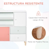 HOMCOM Mueble Infantil Librería Estantería para Niños con 2 Compartimentos 2 Cajones y 2 Armarios Almacenaje de Libros Juguetes Ropa para Habitación Guardería 80x30x85 cm Coral(m-5)