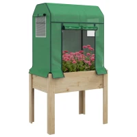 Outsunny Wooden Planter Box with PE Greenhouse Cover and Bed Liner, Raised Garden Bed for Vegetables, Flowers, Herbs(m-11)