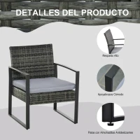 Outsunny Conjunto de Mesa y Sillas de Jardín para Exterior Incluye 2 Sillones y 1 Mesa de Centro de Vidrio Gris(m-6)