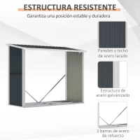 Outsunny Casetilla para Leña Acero Galvanizado Cobertizo Leñero de Almacenamiento de Troncos con Techo Inclinado para Jardín Terraza Exterior 185x84x133,5/148,5 cm Gris(m-6)