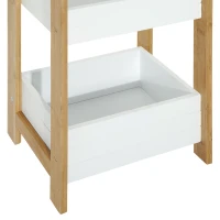 HOMCOM Estantería de Baño con 3 Estantes Organizador de Almacenaje Bambú para Cocina Sala de Estar Lavadero 27,5x20,8x74 cm Color Blanco y Natural(m-6)