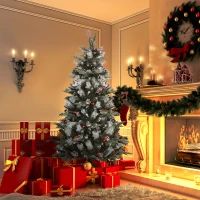 HOMCOM Árbol de Navidad Artificial 150 cm con 440 Ramas 39 Piñas y 39 Bayas Decoración Navideña para Interiores Verde(m-9)