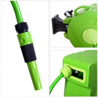 Outsunny Carrete para Manguera 20M+2M Soporte Mural Portamanguera Roll-up Automático con Pistola de Pulverización Gran Alcance Base de Pared Conector de Manguera para Jardín Terraza(m-7)