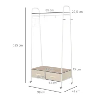 HOMCOM Perchero Metálico con Ruedas Colgador para Ropa con Riel Estantes Cajones para Organizar Ropa Bolsos 99x47x185cm(m-3)
