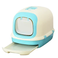 PawHut Arenero para Gatos Caja de Arena con Asa de Transporte Doble Fondo Bandeja Extraíble Pala y Filtro de Carbón Activo 63x43x43 cm Beige y Verde(m-1)