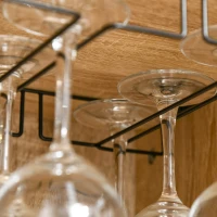 HOMCOM Aparador de Cocina con Botellero para 12 Botellas y Soporte de 6 Copas de Vino 76x35x97 cm Madera Natural(m-9)