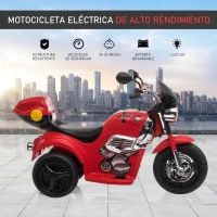 HOMCOM Moto Eléctrica para Niños +18 Meses Triciclo Infantil con 3 Ruedas a Batería con Bocina Luces y Baúl 87x46x54 cm Rojo(m-4)