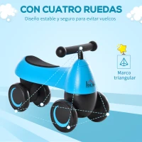 HOMCOM Correpasillos de Equilibrio para Niños Bicicleta sin Pedales Bebés de 18-36 Meses Altura Asiento de 26 cm con 4 Ruedas y Manillar Regalo de Cumpleaños 54x26x38 cm Azul(m-5)