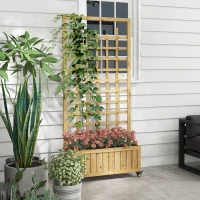 Outsunny Wooden Trellis Planter, Raised Garden Bed with Wheels and Bed Liner, to Climb and Grow Vegetables, Herbs and Flowers(m-10)