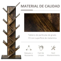 HOMCOM Librería en Forma de Árbol Estantería de 8 Niveles para Almacenamiento y Exhibición con Dispositivo Antivuelco 50x28x142 cm Marrón Rústico(m-5)