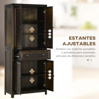 HOMCOM Alacena de Cocina Mueble Auxiliar con 4 Puertas Magnéticas Cajón y Estantes Ajustables 76x40,5x184 cm Café Oscuro(m-7)