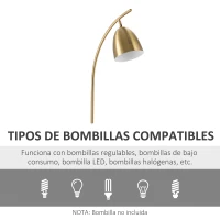 HOMCOM Lámpara de Pie Vintage con Mesa Auxiliar Casquillo E27 Máx. 40W y Interruptor de Pie para Salón Dormitorio Estudio 30x44x177 cm Dorado(m-7)