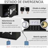 HOMCOM Caja Fuerte de Seguridad 27L Portátil con Cerradura Electrónica y 2 Llaves de Emergencia 2 Códigos Montado en la Pared Acero 38x30x30 cm Negro(m-5)