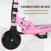 HOMCOM Patinete Eléctrico Plegable para Niños de 7-14 Años Máx. 50 kg Scooter con Velocidad Max. 12 km/h Altura Ajustable Interruptor de Arranque y Frenos 75x36x82-93 cm Rosa(m-7)