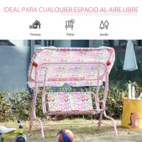 Outsunny Columpio Balancín de Jardín Infantil 2 Plazas para Niños de +3 Años con Toldo Ajustable en Ángulo para Terraza Balcón Carga Máx. 60 kg 110x70x110 cm Rosa(m-8)