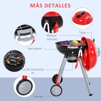 HOMCOM Juego de Barbacoa para Niños Mayores de 3 Años con Accesorios de 39 Piezas Luz y Sonido Juguete de Simulación BBQ de Carbón 34,5x37x56 cm Rojo(m-6)