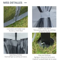 Outsunny Cenador de Jardín 3x3 m con  Marco de Aluminio Pabellón de Exterior con Techo de Policarbonato 4 Cortinas Laterales y 4 Mosquiteras con Cremalleras Gazebo para Fiestas Eventos Multicolor(m-5)