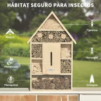 Outsunny Hotel de Insectos de 5 Pisos Casa de Insectos de Madera y Bambú para Abejas Mariposas Mariquitas Uso Exterior en Jardín 32x12,5x57 cm Color Natural(m-4)