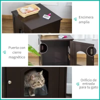 PawHut Mueble Arenero para Gatos 2 en 1 con Armario de Almacenaje Puerta y 2 Ventanas Cruzadas 48,7x53,3x53 cm Café(m-6)