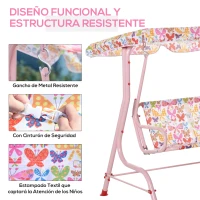 Outsunny Columpio Balancín de Jardín Infantil 2 Plazas para Niños de +3 Años con Toldo Ajustable en Ángulo para Terraza Balcón Carga Máx. 60 kg 110x70x110 cm Rosa(m-5)
