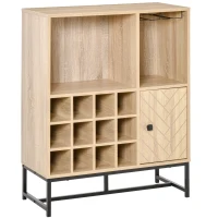 HOMCOM Aparador de Cocina con Botellero para 12 Botellas y Soporte de 6 Copas de Vino 76x35x97 cm Madera Natural(m-1)