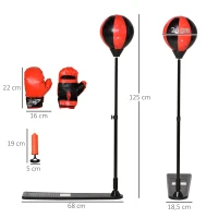 HOMCOM Saco de Boxeo para Niños +3 Años Altura Ajustable con Guantes e Inflador Soporte de Metal Base Tipo Pedal 68x18,5x86-125 cm Rojo y Negro(m-3)
