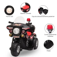 HOMCOM Moto Eléctrica para Niños de 18-36 Meses Moto de Batería 6V Motocicleta Infantil con 3 Ruedas Música Bocina Faros Baúl 80x35x52 cm Negro(m-6)