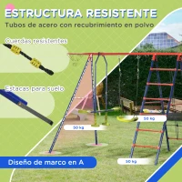 Outsunny Juego de Columpios de Jardín de Metal 6 en 1 para Niños de 3-12 Años con Canasta Escalera y Anillas 435x135x177 cm Azul(m-5)