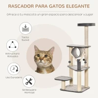 PawHut Árbol para Gatos Grande 49x49x130 cm Torre Escalador para Gatos con Múltiples Plataformas Postes de Sisal Beige y Gris(m-4)