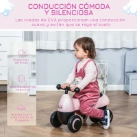 HOMCOM Correpasillos de Equilibrio para Niños Bicicleta sin Pedales Bebés de 18-36 Meses Altura Asiento de 26 cm con 4 Ruedas y Manillar Regalo de Cumpleaños 54x26x38 cm Rosa(m-4)