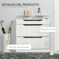 HOMCOM Mueble Zapatero de 2 Puertas Zapatero Estrecho para 16 Pares de Zapatos con Cajón Estante Abierto y Encimera de Vidrio para Pasillo Entrada 89x23x96 cm Blanco(m-6)