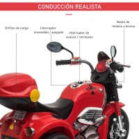 HOMCOM Moto Eléctrica para Niños +18 Meses Triciclo Infantil con 3 Ruedas a Batería con Bocina Luces y Baúl 87x46x54 cm Rojo(m-5)